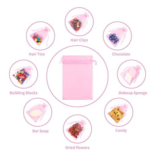 100PCS Organza Bags, 4x6 inches (10x15cm) Sheer Drawstring Gift Bags, Organza Jewelry Pouches, Jewelry Gift Bags, Packaging Bags for Party, Jewelry, Festival, Bathroom Soaps, Makeup Organza Favor Bags (Pink)